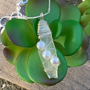 Hand Crafted Sea Glass & Faux Pearl Necklace
